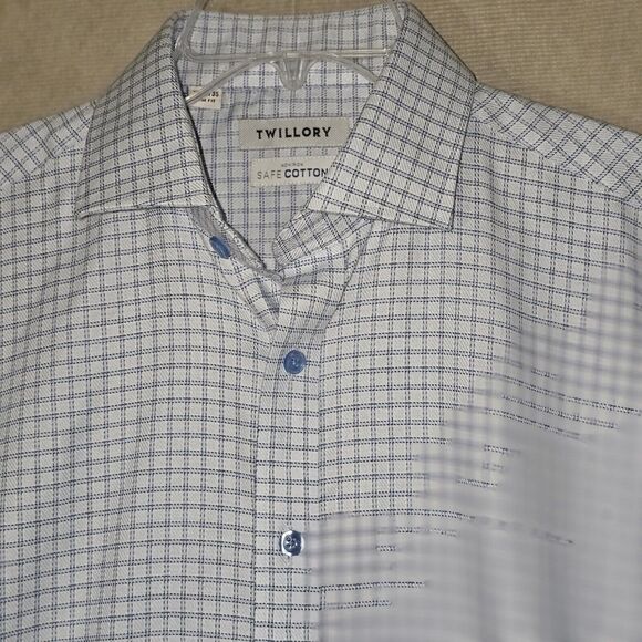 Men's Blue Checkered Casual Button Down Shirt - Picture 7 of 14